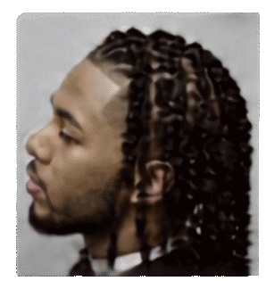 Side profile of a client with locs and a razor-sharp line up