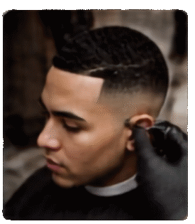 Close taper fade with a clean line up, side profile